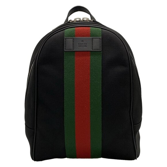 GUCCI Shelly (Web) Black Nylon Canvas Leather Backpack bran-1230-090825 - Picture 1 of 14